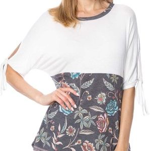 FLORAL PRINT with TIE  on Sleeves - Curvy